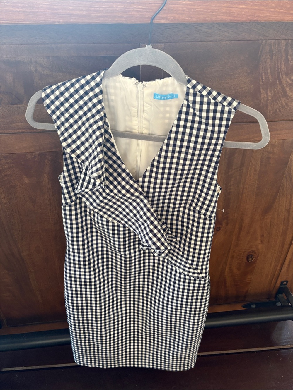 Black & White Gingham Midi Dress with Ruffle Detail
